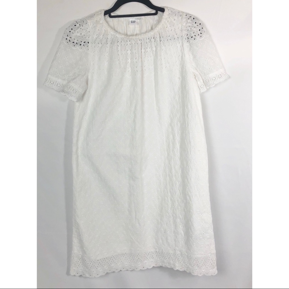 Gap Lace Eylet White Shortsleeved Dress Xsmall